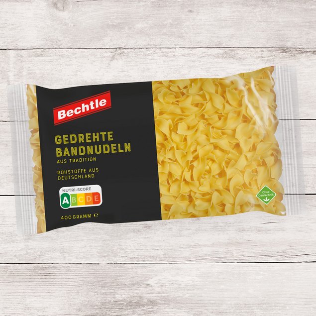 Bechtle Verpackung der gedrehten Bandnudeln.